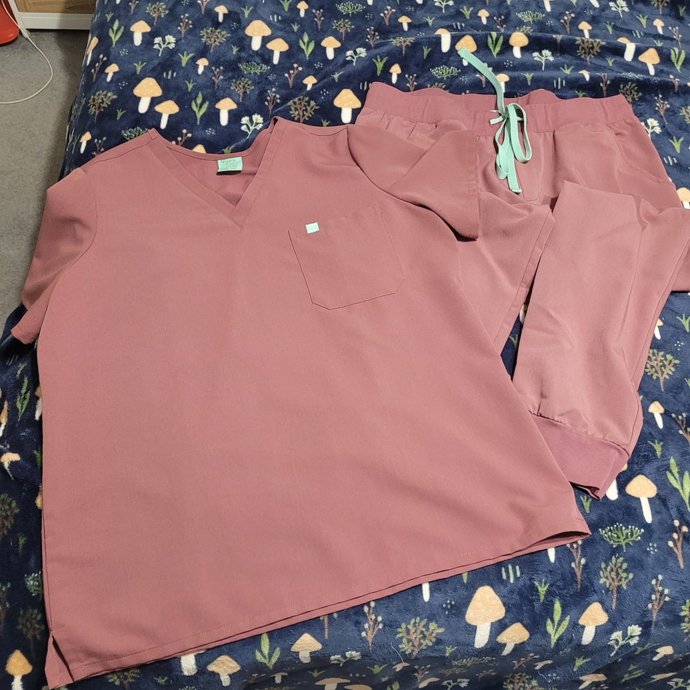 Women’s Mauve V-Neck Scrub Top and Drawstring Pants Set